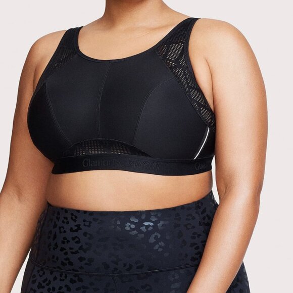 Glamorise Black No-Sweat Mesh Sports Bra -42 H - Picture 1 of 6